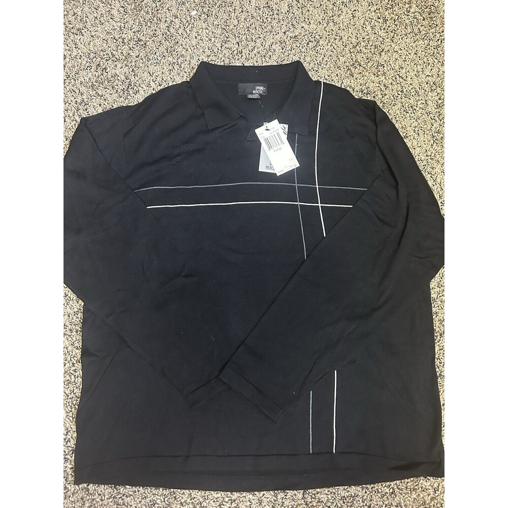 Spring + Mercer Black Collared Polo‎ Long Sleeve Geometric Shirt Pullover XL